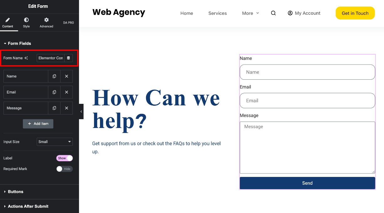 Create Elementor Form