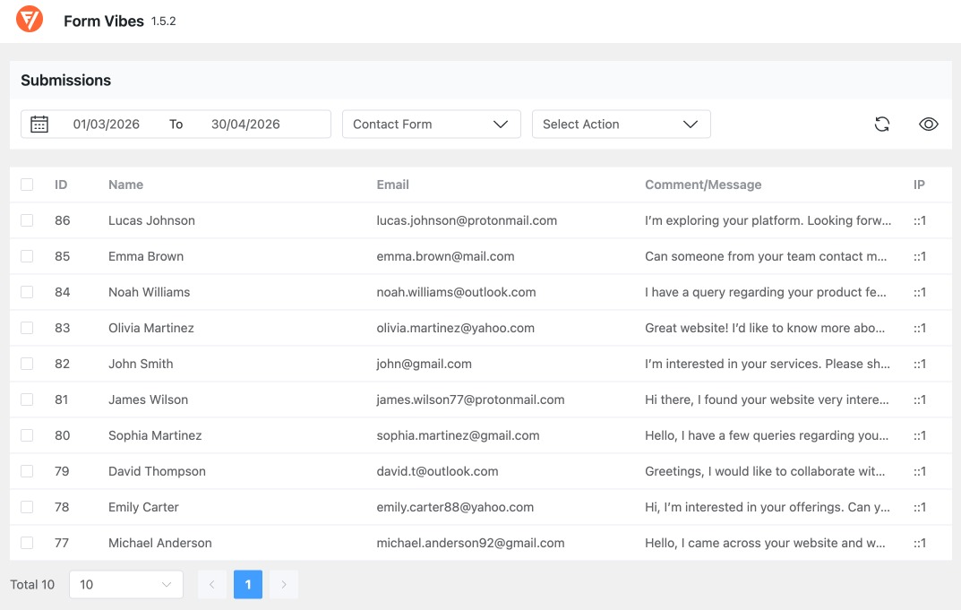 View Submissions in Form Vibes