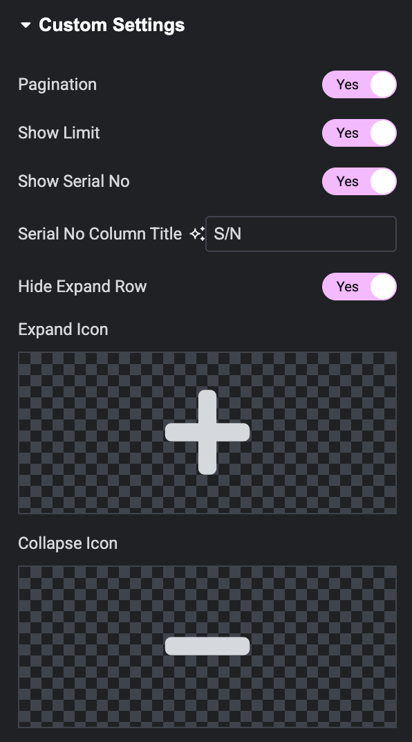 FV - Data Table Custom Settings