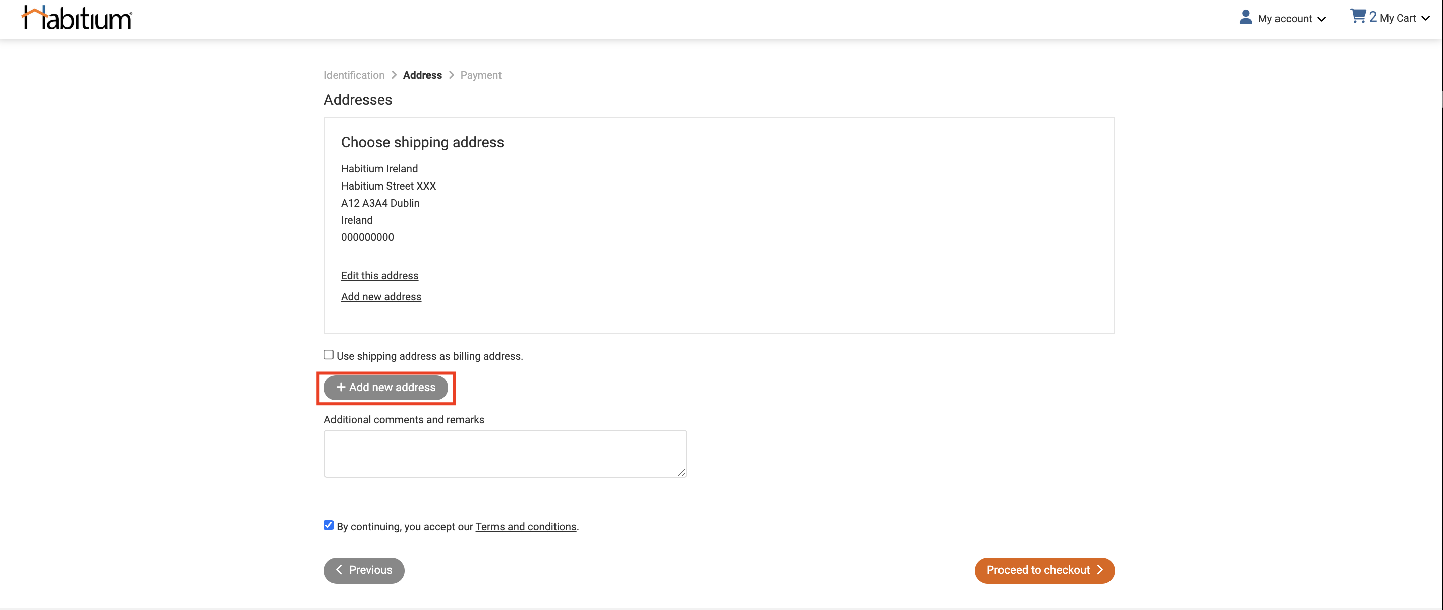 Different billing and delivery address Habitium IE Support