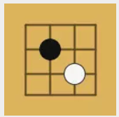 Icon for GoProblems.com, showing a miniature Go board with a black piece and a white piece on a grid