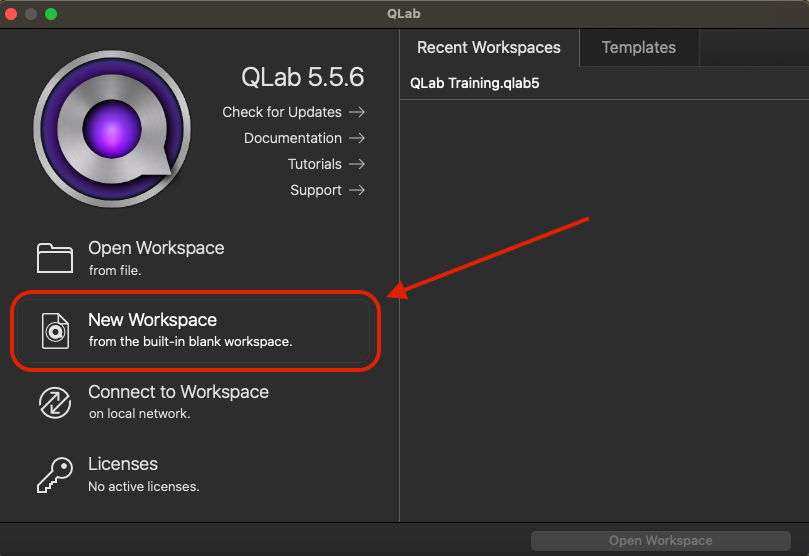 Blank QLab Workspace