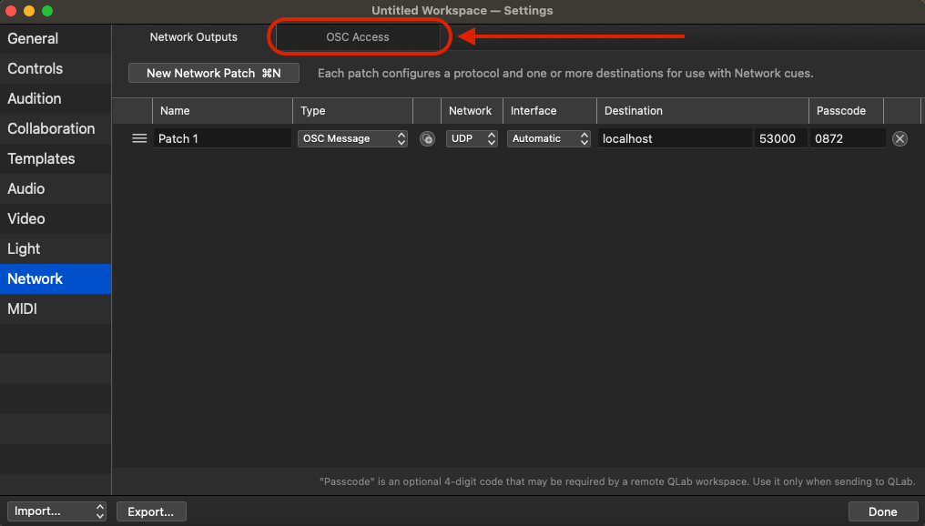 OSC Access QLab