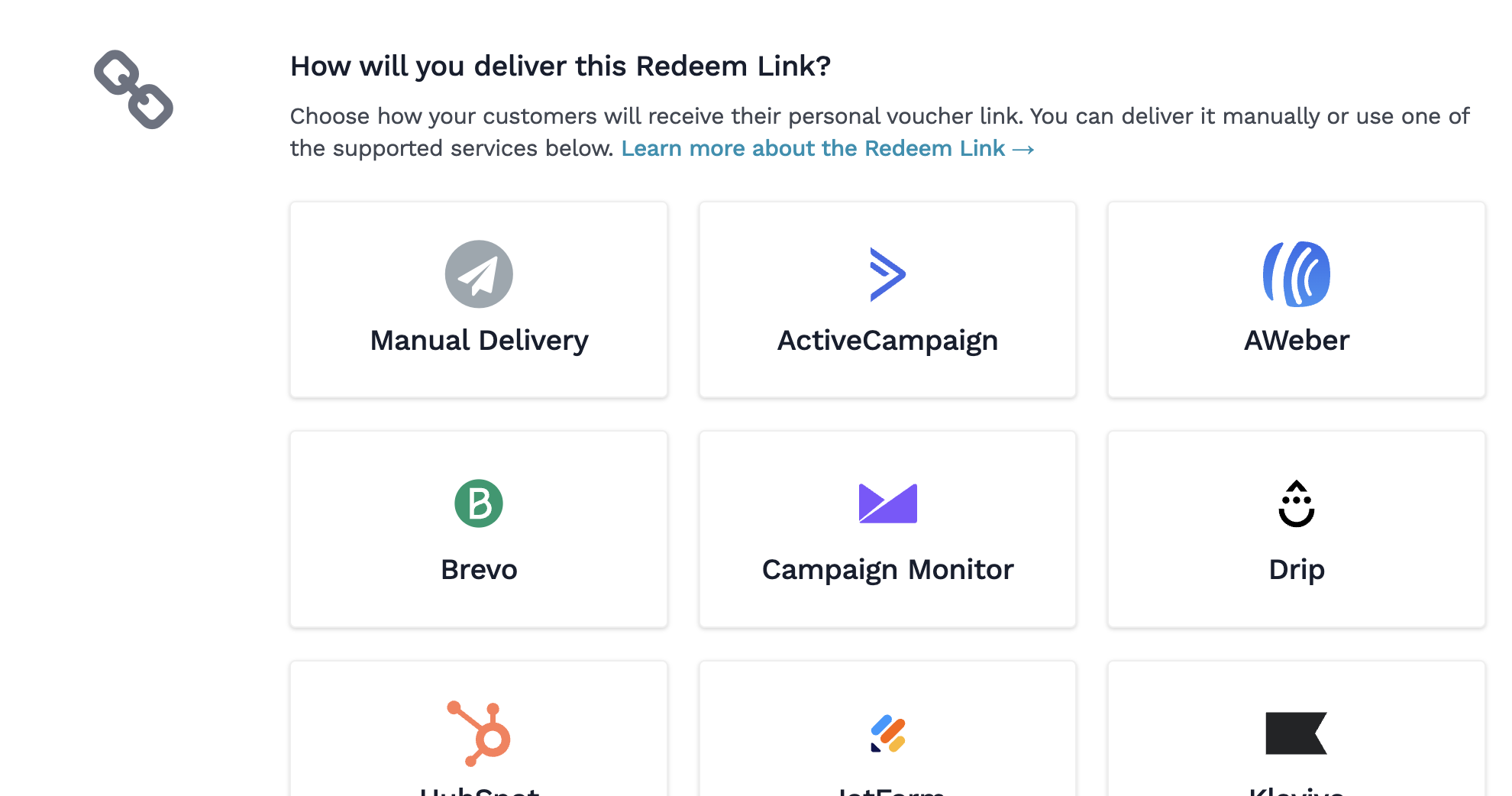 Choose how to deliver the Redeem Link