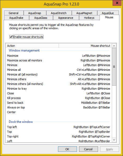 AquaSnap - Settings - Mouse