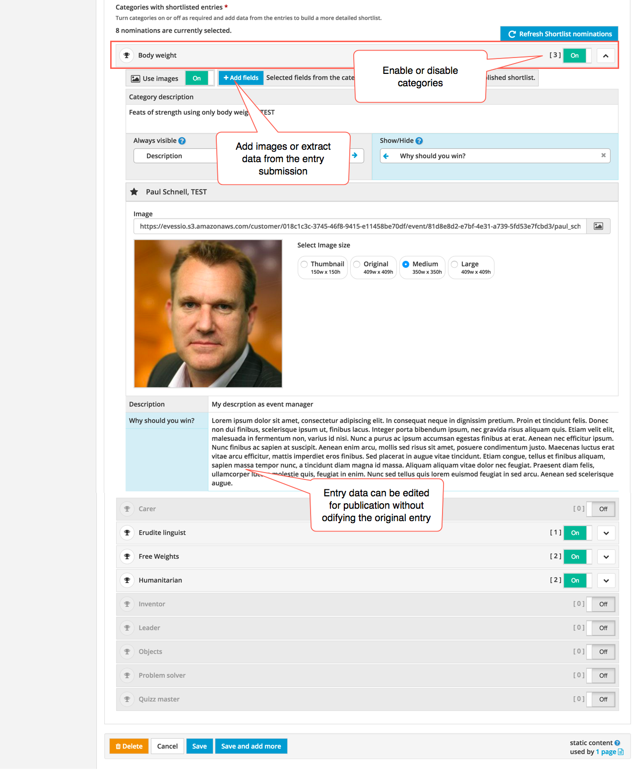 Shortlists and Winners lists - Evessio Knowledge Base