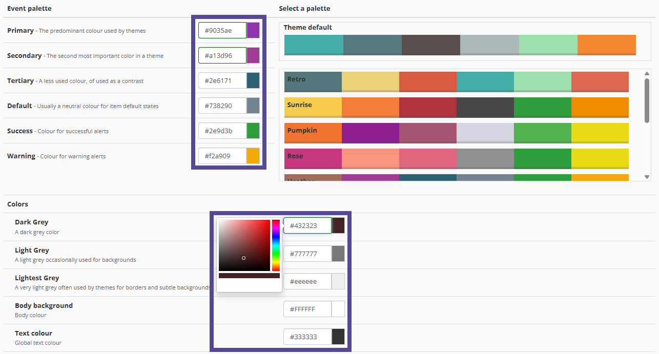 Image showing event colour palette