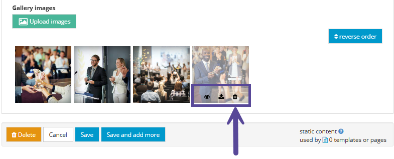 Image highlights the editing of an image upload, preview, download, delete. 