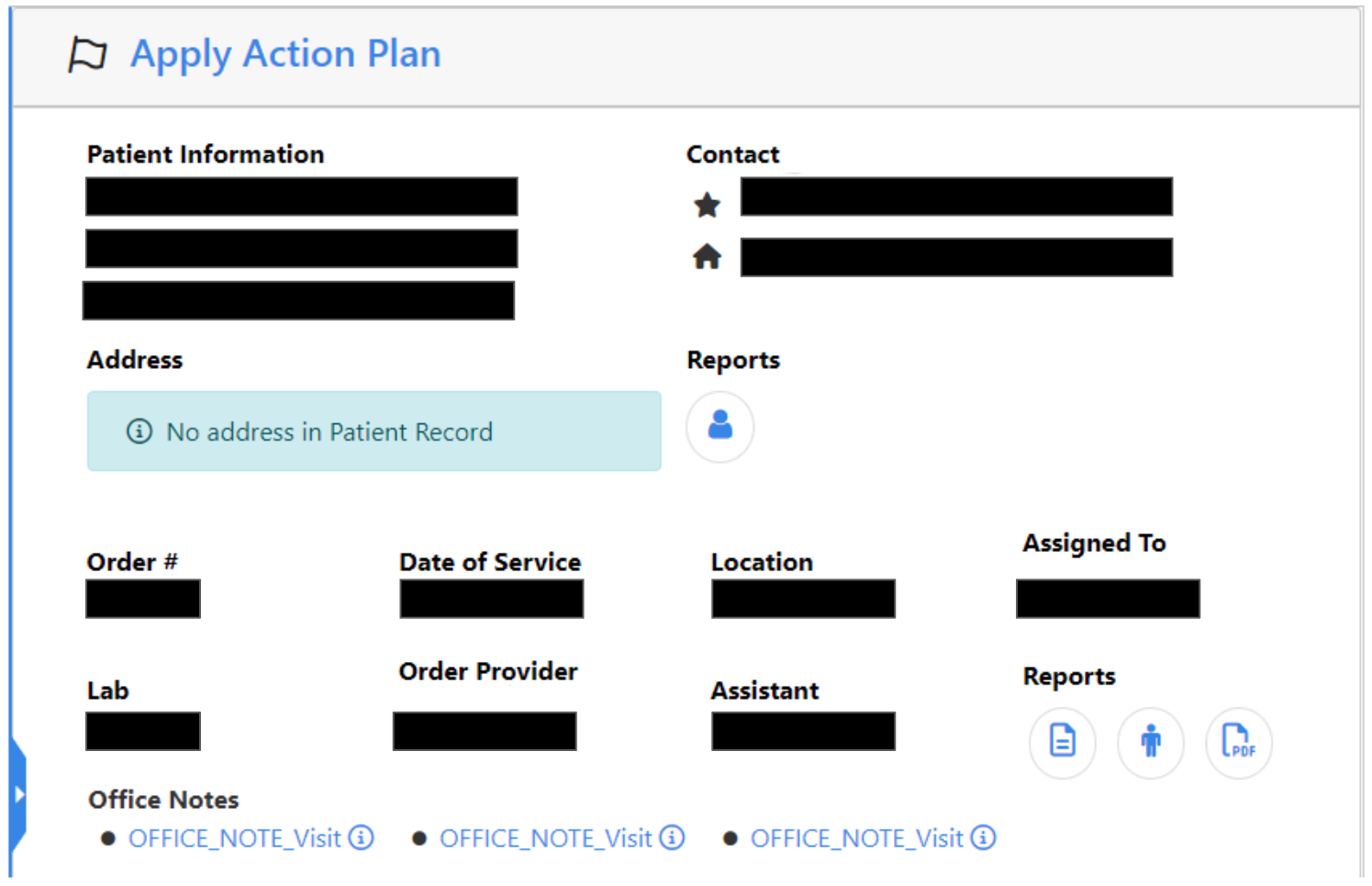 Screenshot of the ‘Apply Action Plan’ section, featuring the newly added ‘Visit Notes’ link at the bottom of the image.