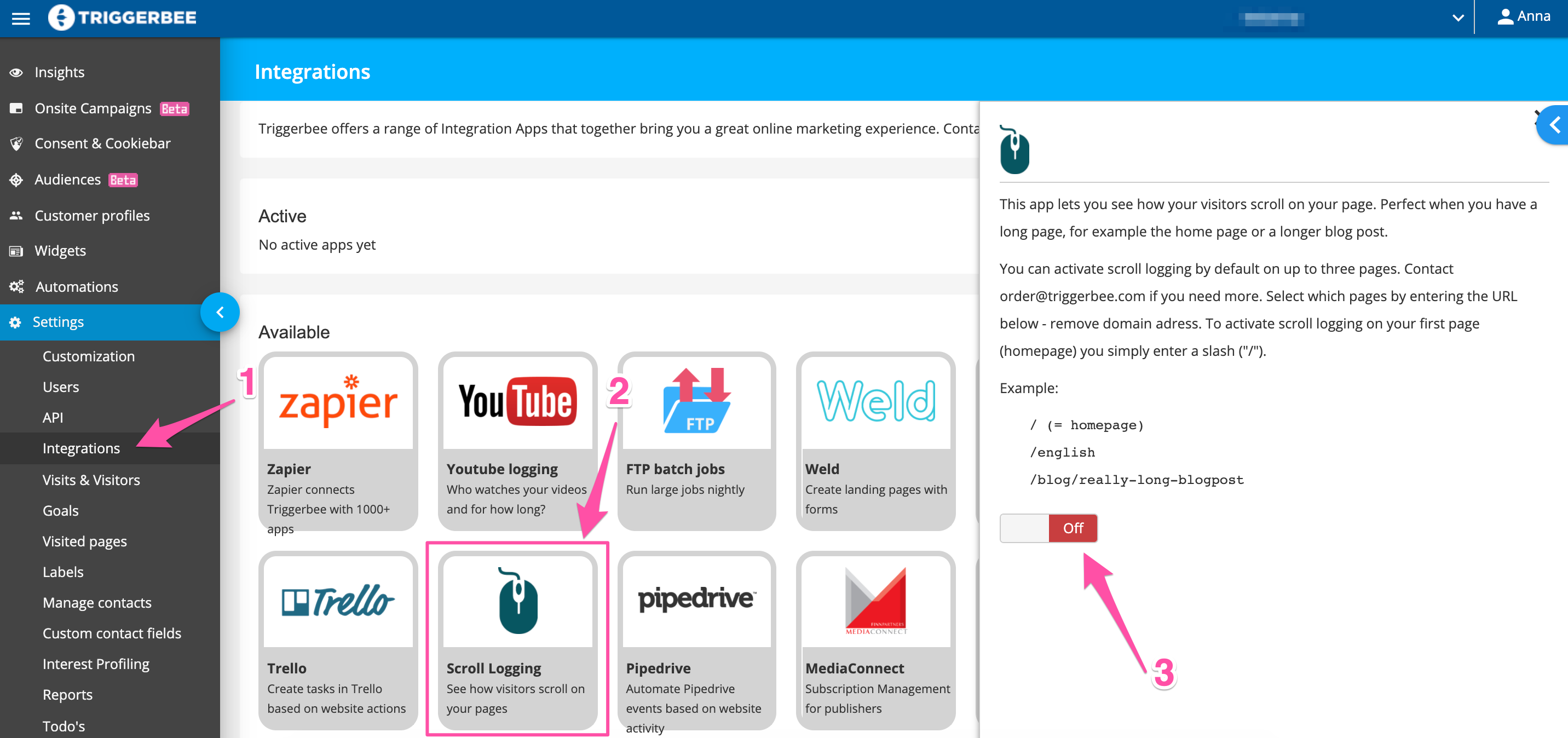 How to activate the Scroll Logging App Triggerbee Knowledge Base