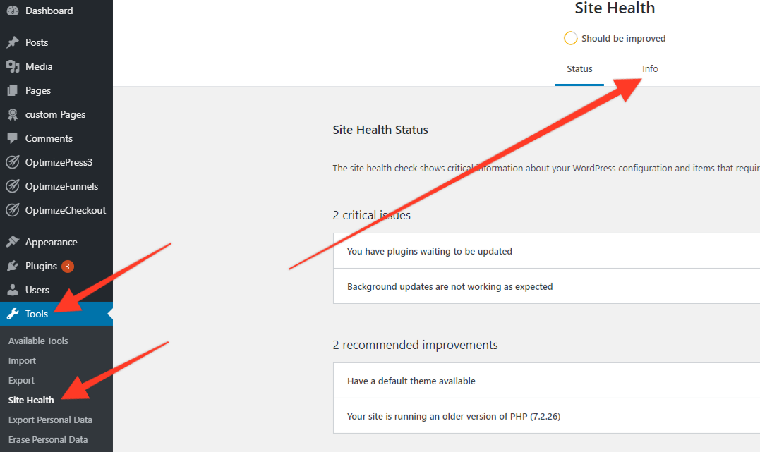 Wordpress site showing critical error message optimizepress help center
