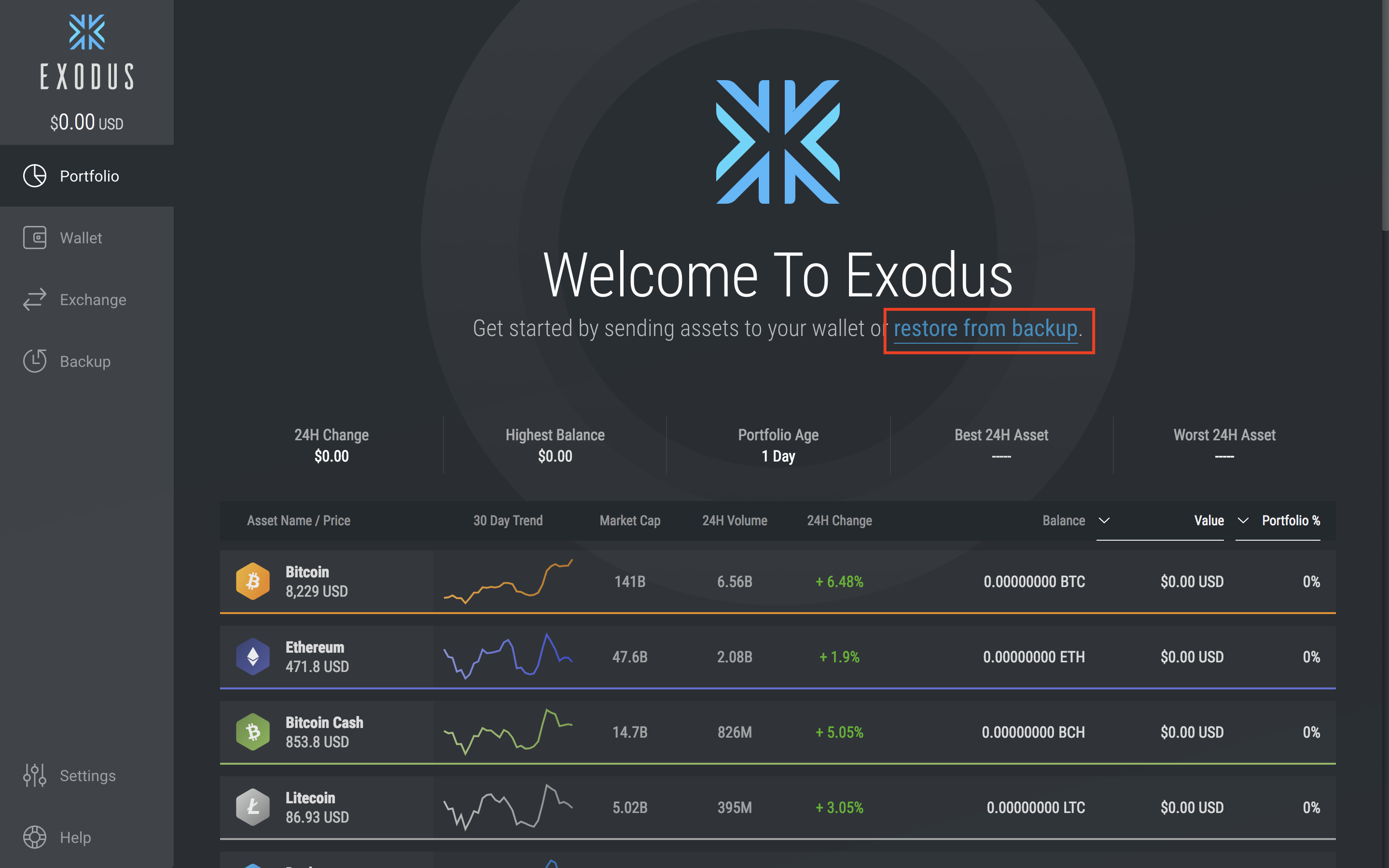 restore from backup exodus