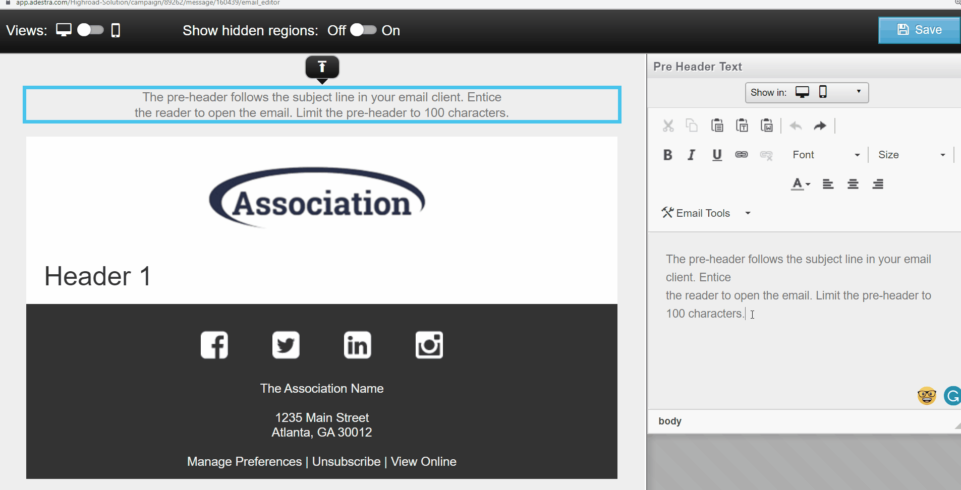 Standard Template - Adestra Message Focus