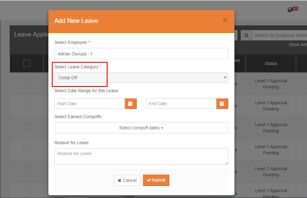 How Can I Add A Comp off Leave Application On Behalf Of An Employee