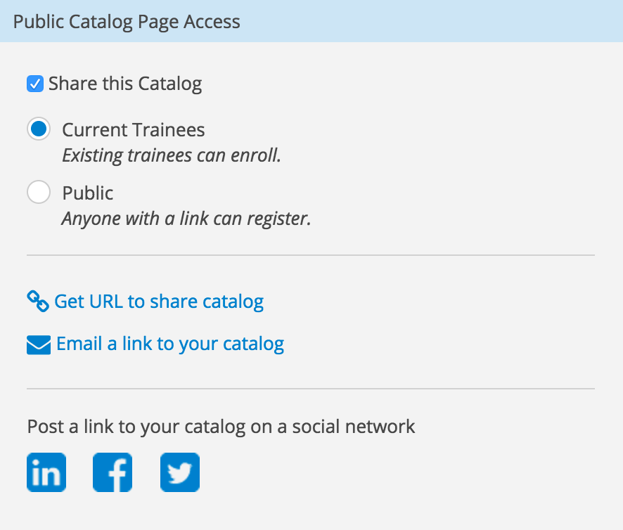 What do each of the “Public Catalog Page Access” levels do? Trakstar