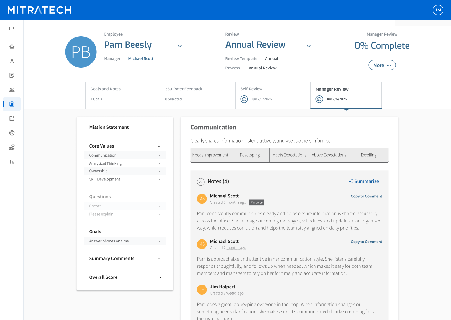 Notes section with Summarize button
