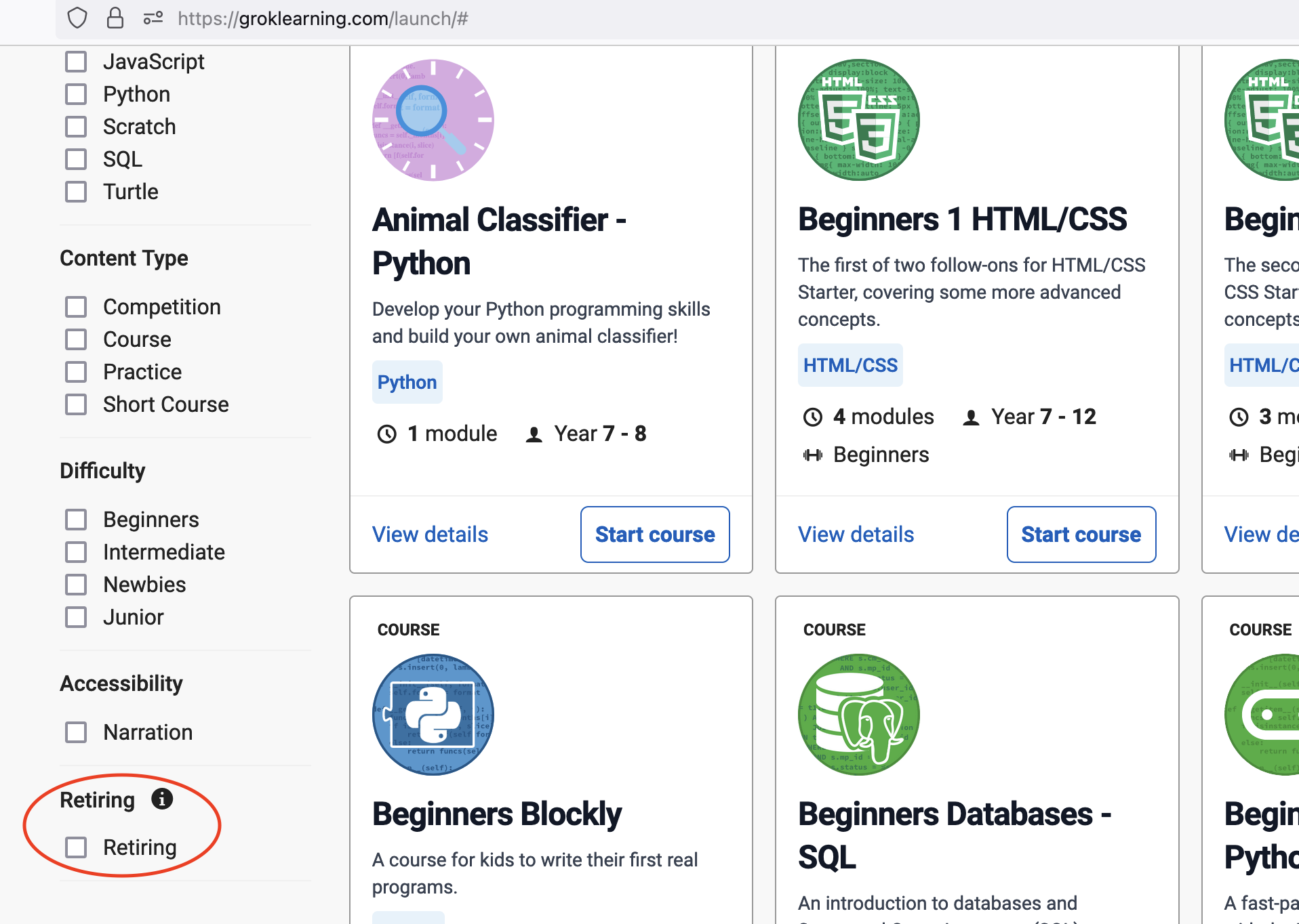 What does it mean if a course is retiring? Grok Learning Knowledge Base