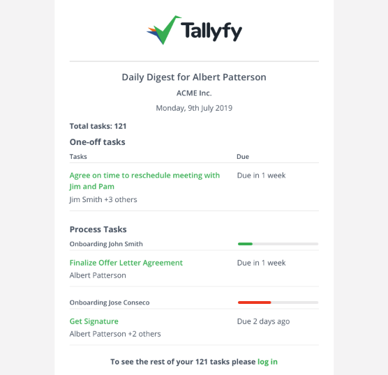 how can i get a list of my tasks by email tallyfy help daily tasks list