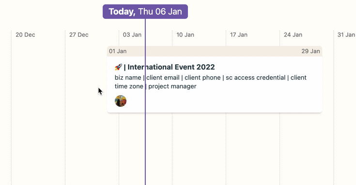 GIF showing how you can adjust the start and end dates for a project right from the Lineup page