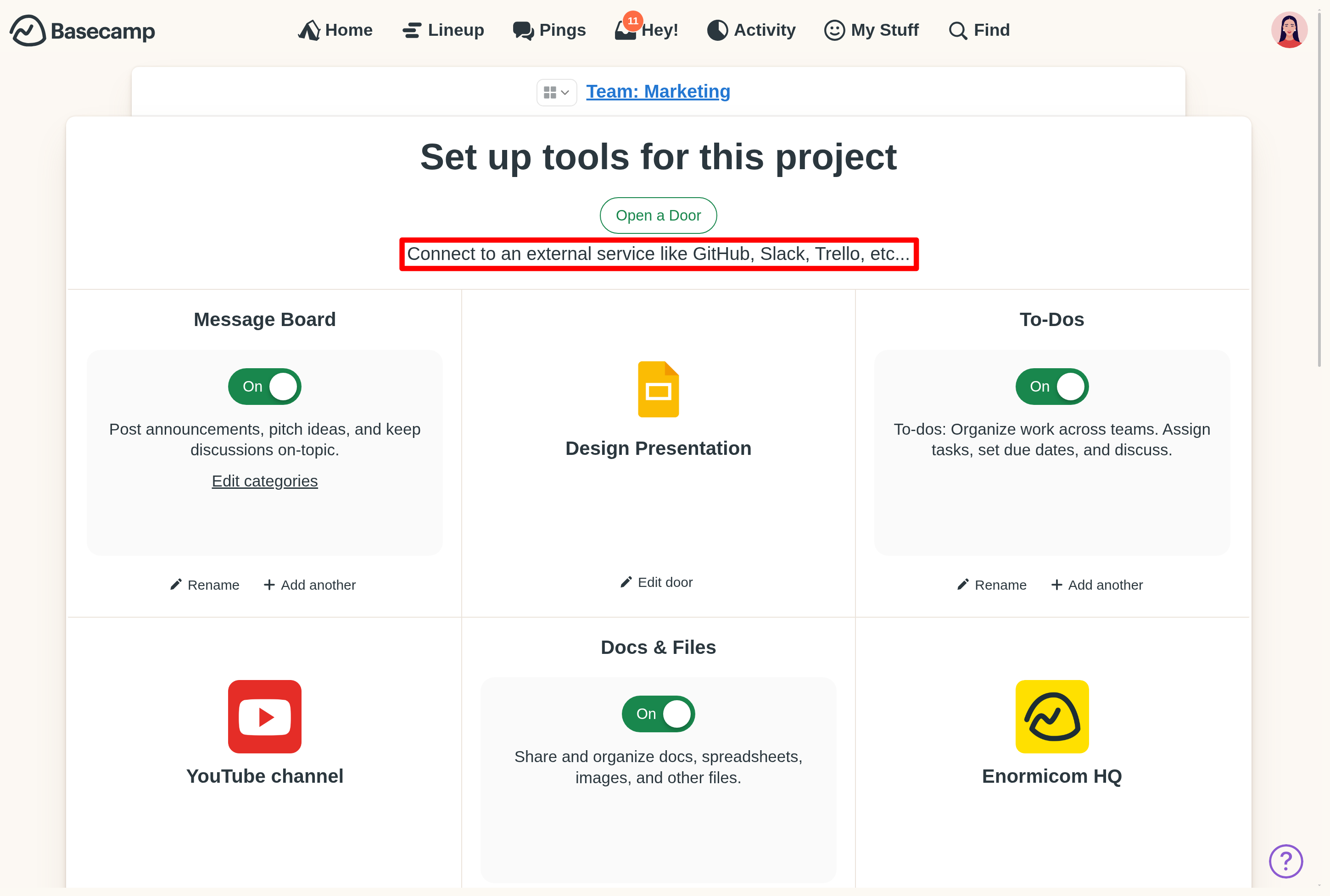 Screenshot of the Set up tools for this project page with an Open a Door link highlighted in red 