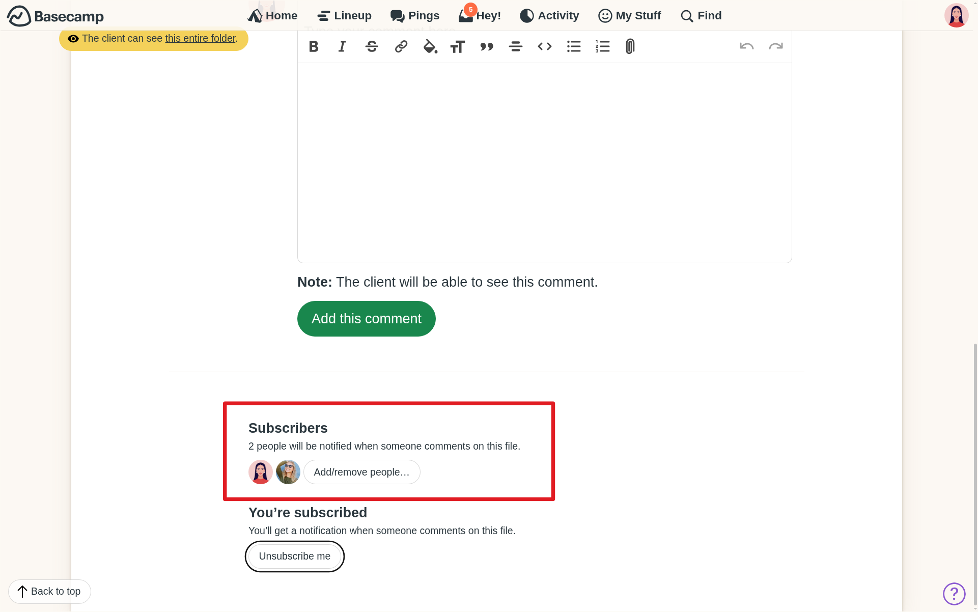 an image showing the subscriber section highlighted