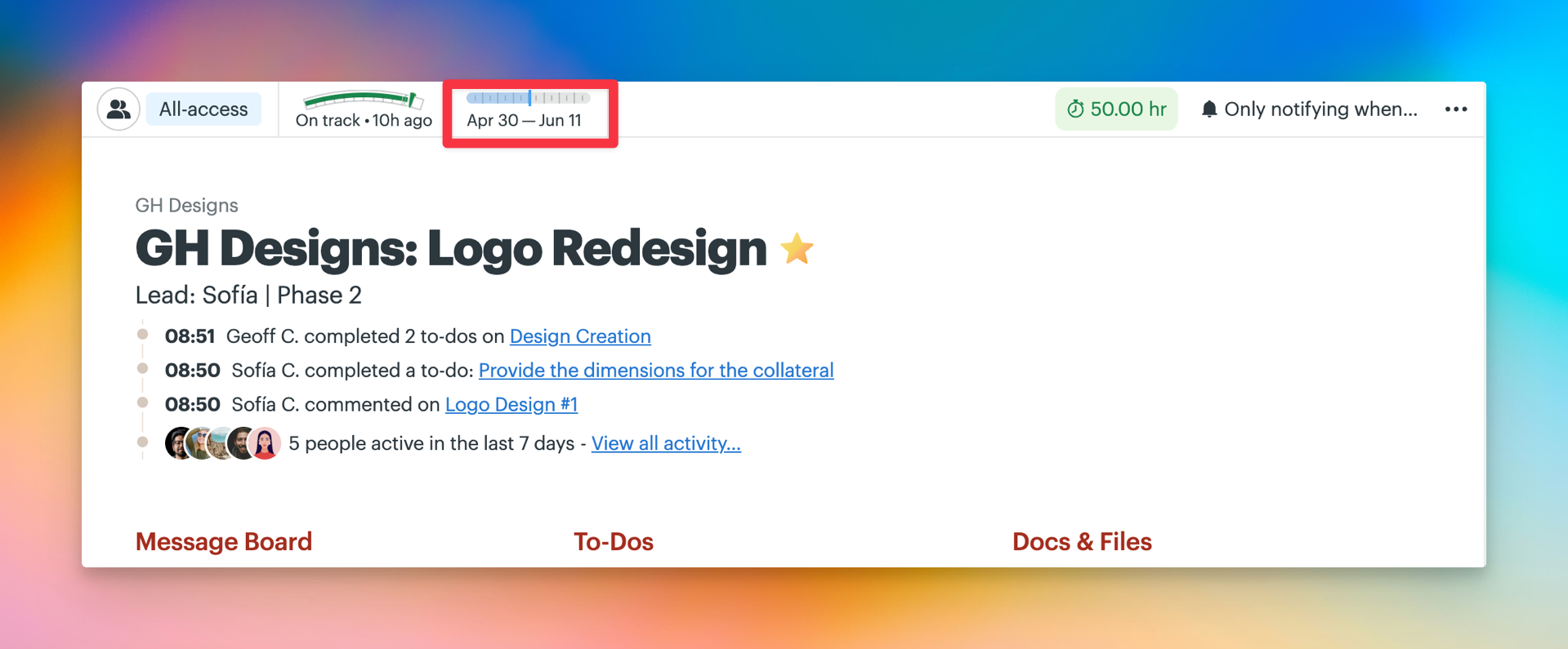 Screenshot of a project's main page with the Lineup tracker.