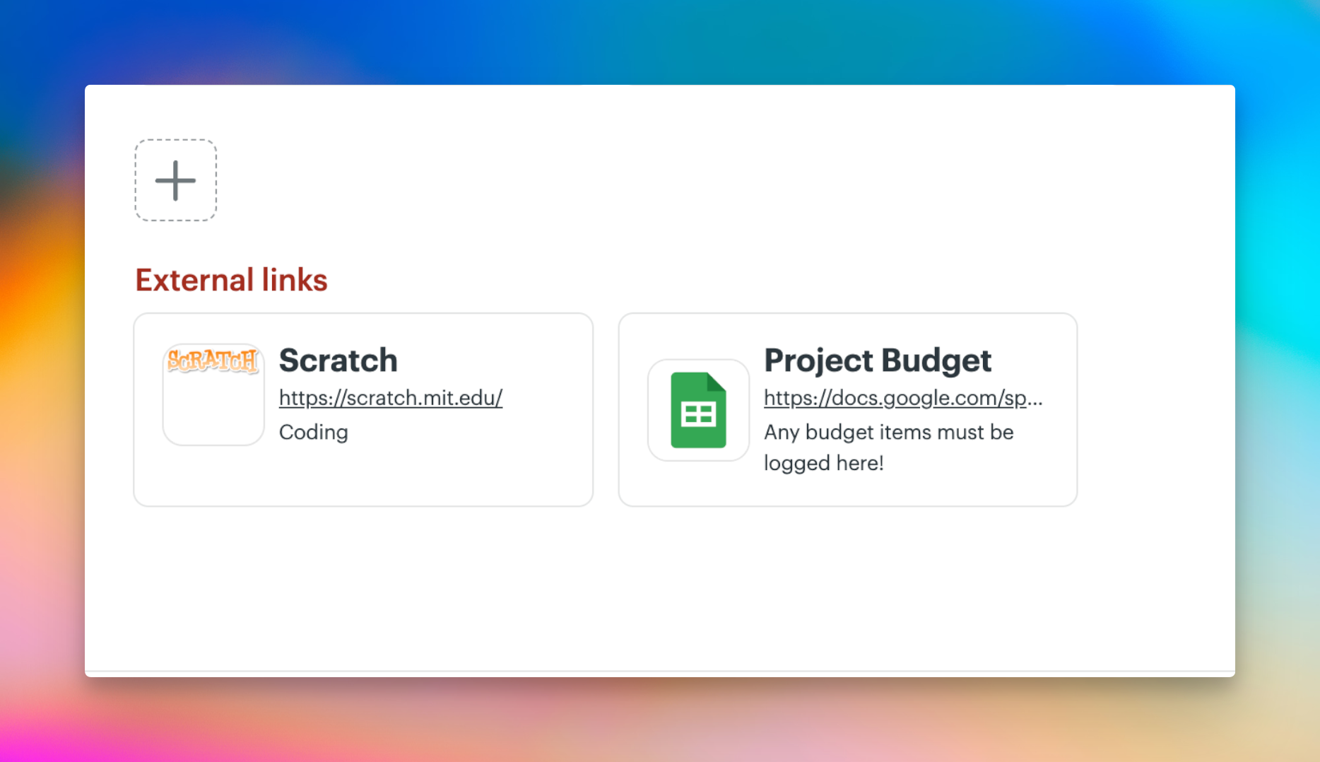 Screenshot of two external links.