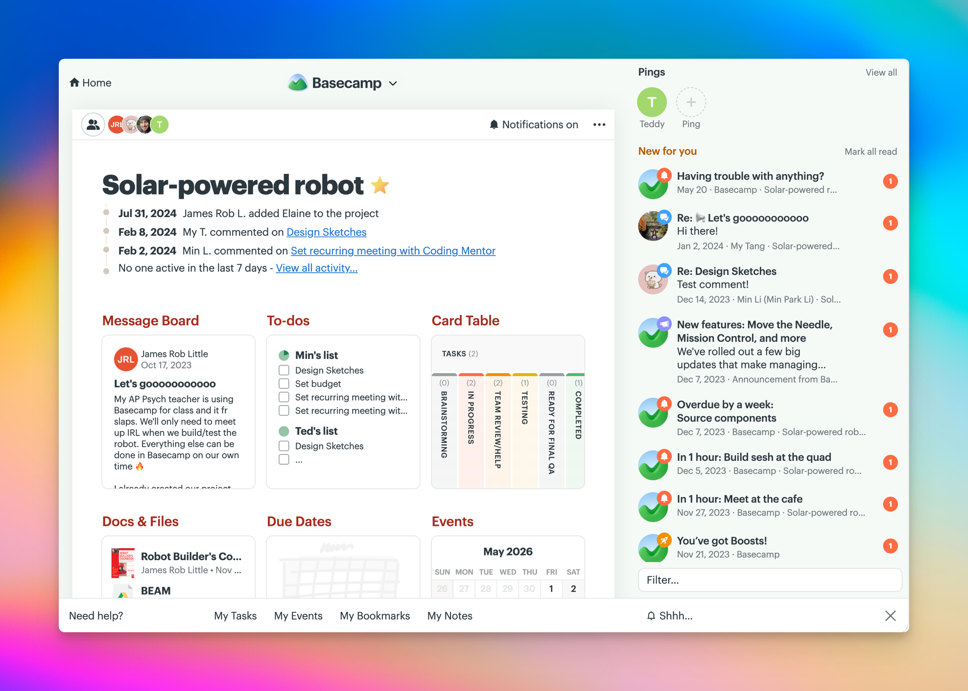 Screenshot of a user's project with the notification sidebar open.