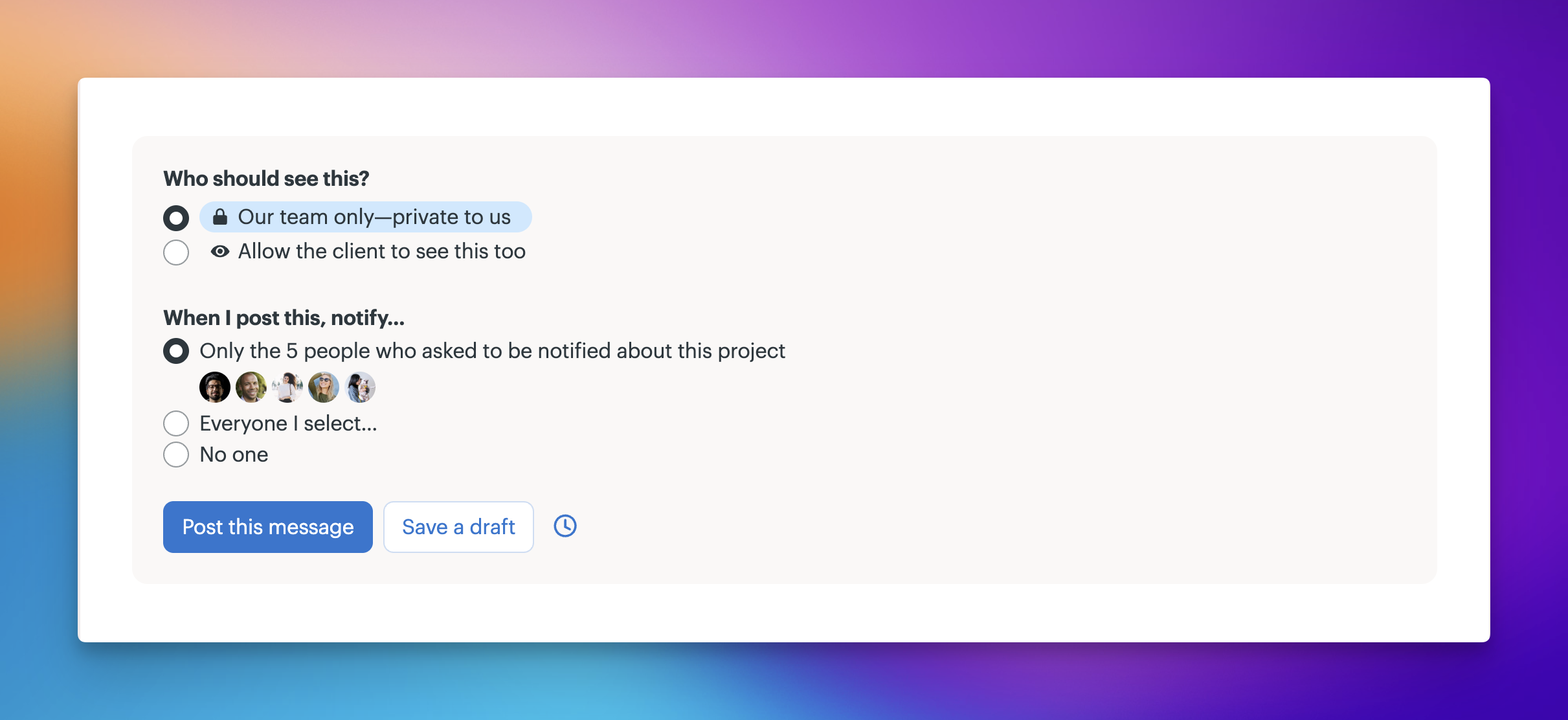 SCREENSHOT — new message post showing