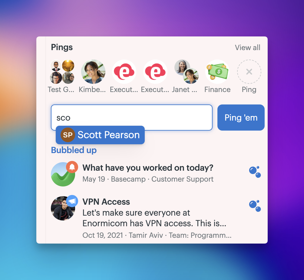A screenshot of a new Ping compose view with name field