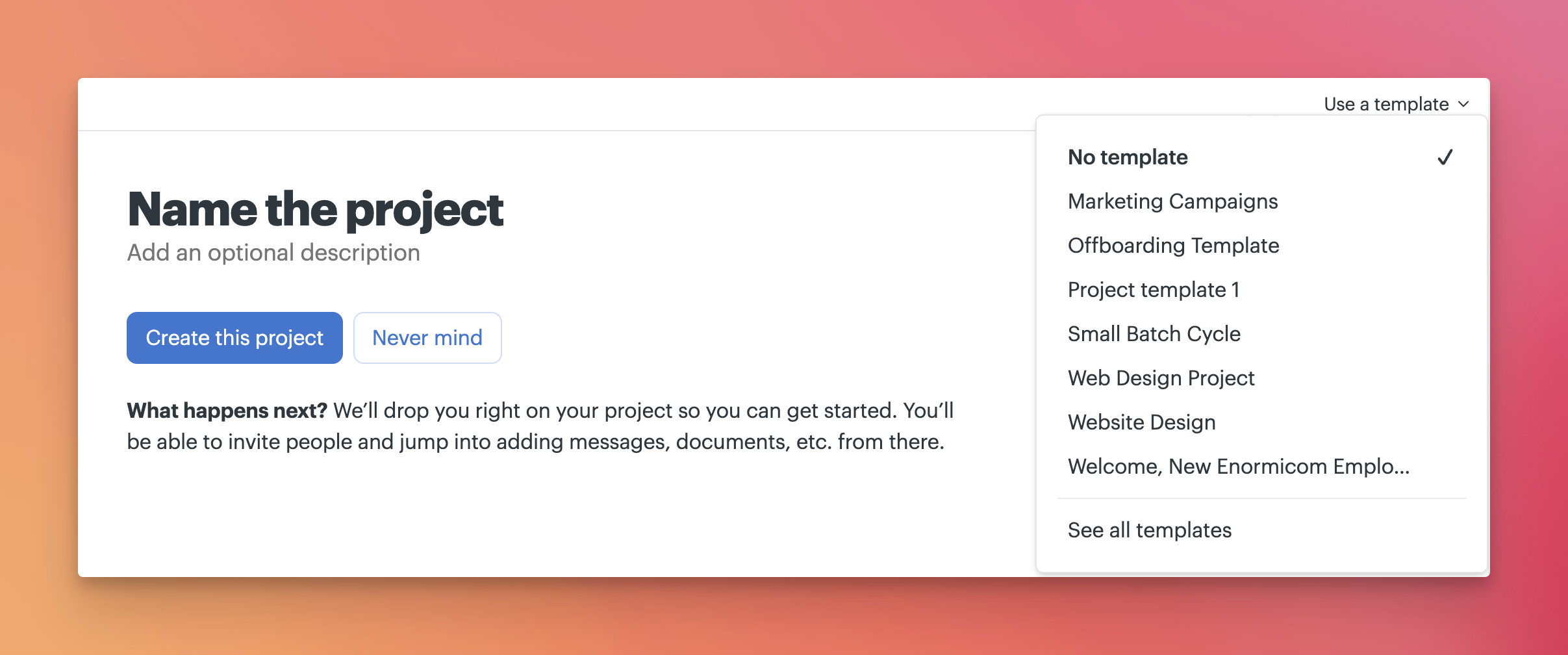 a screenshot showing the menu on creating a new project from a template and where to select the template name