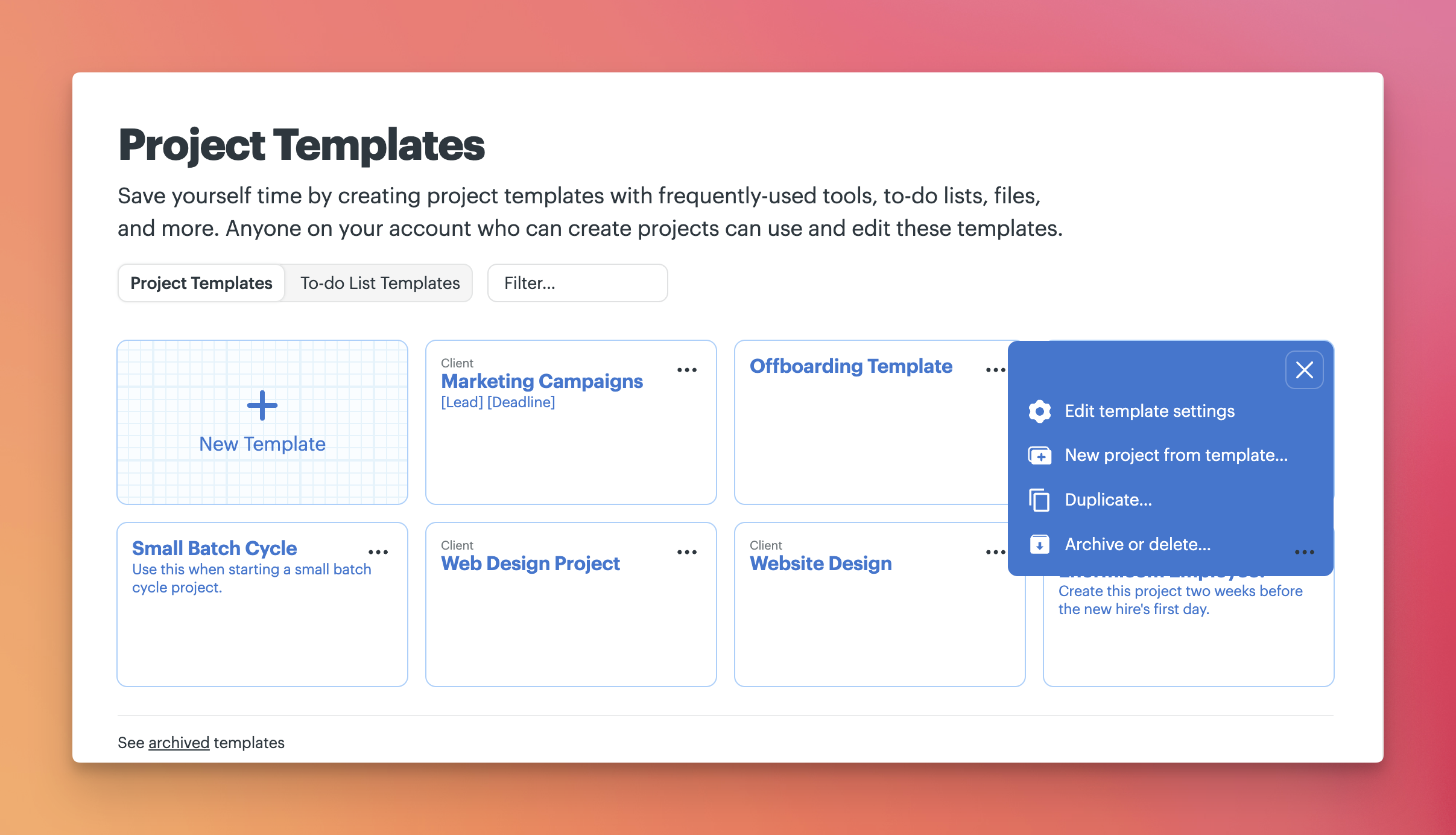 a screenshot showing the template menu where you can duplicate, archive, or delete the template