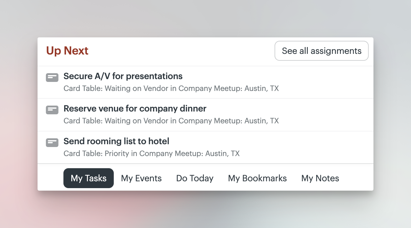 a screenshot showing the my tasks section of the bottom bar with up next tasks