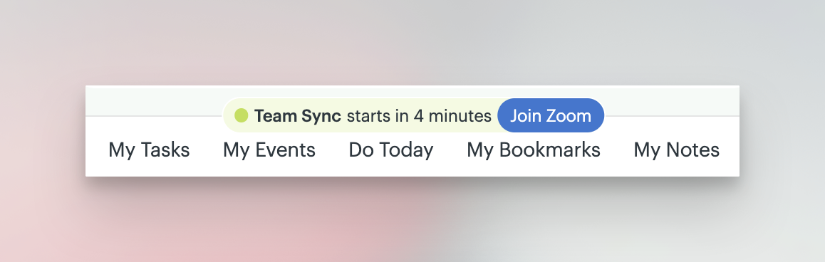 a screenshot showing the do today part with a countdown to an upcoming event, as well as the zoom link