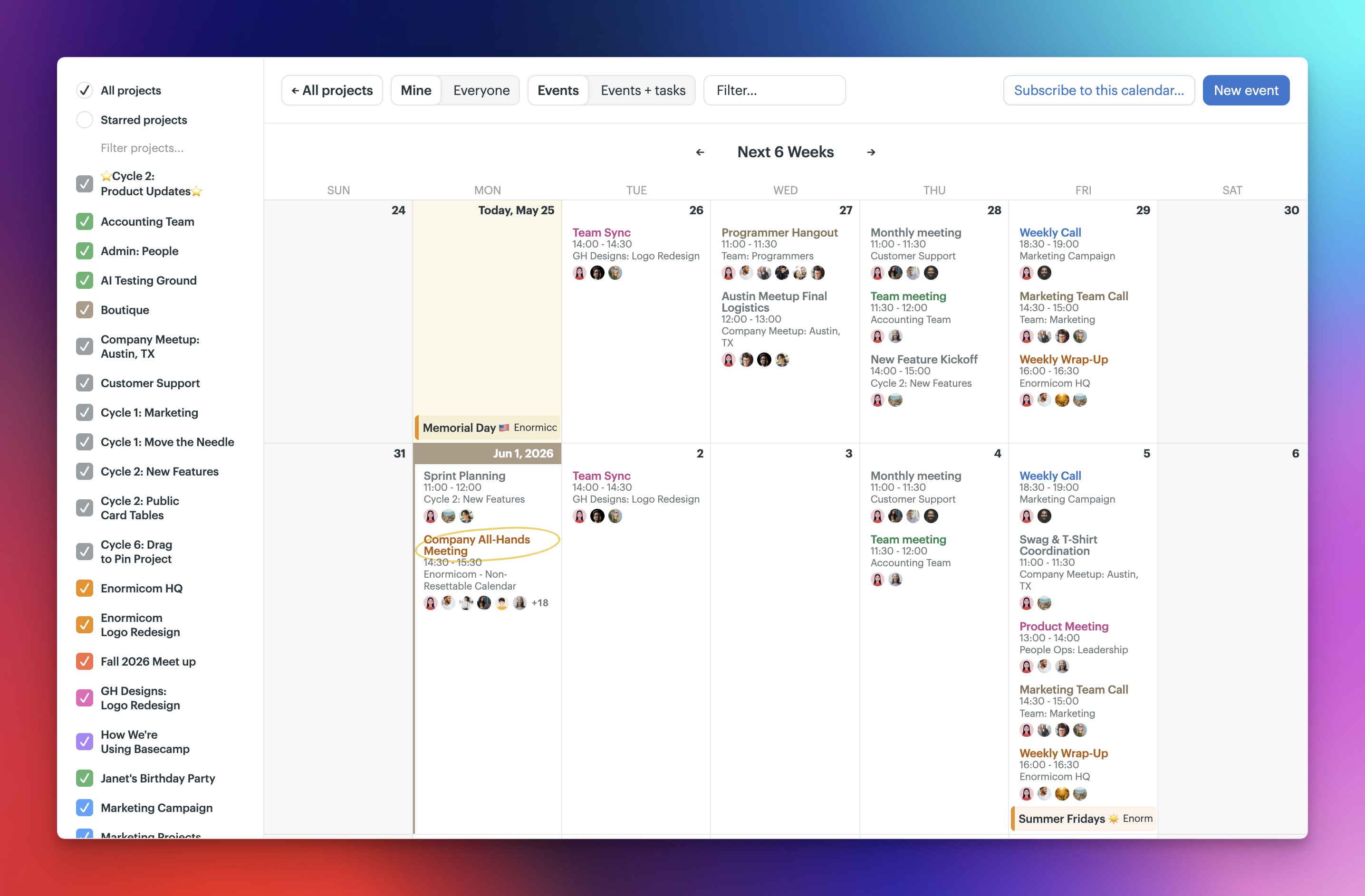 a screenshot showing the global calendar page