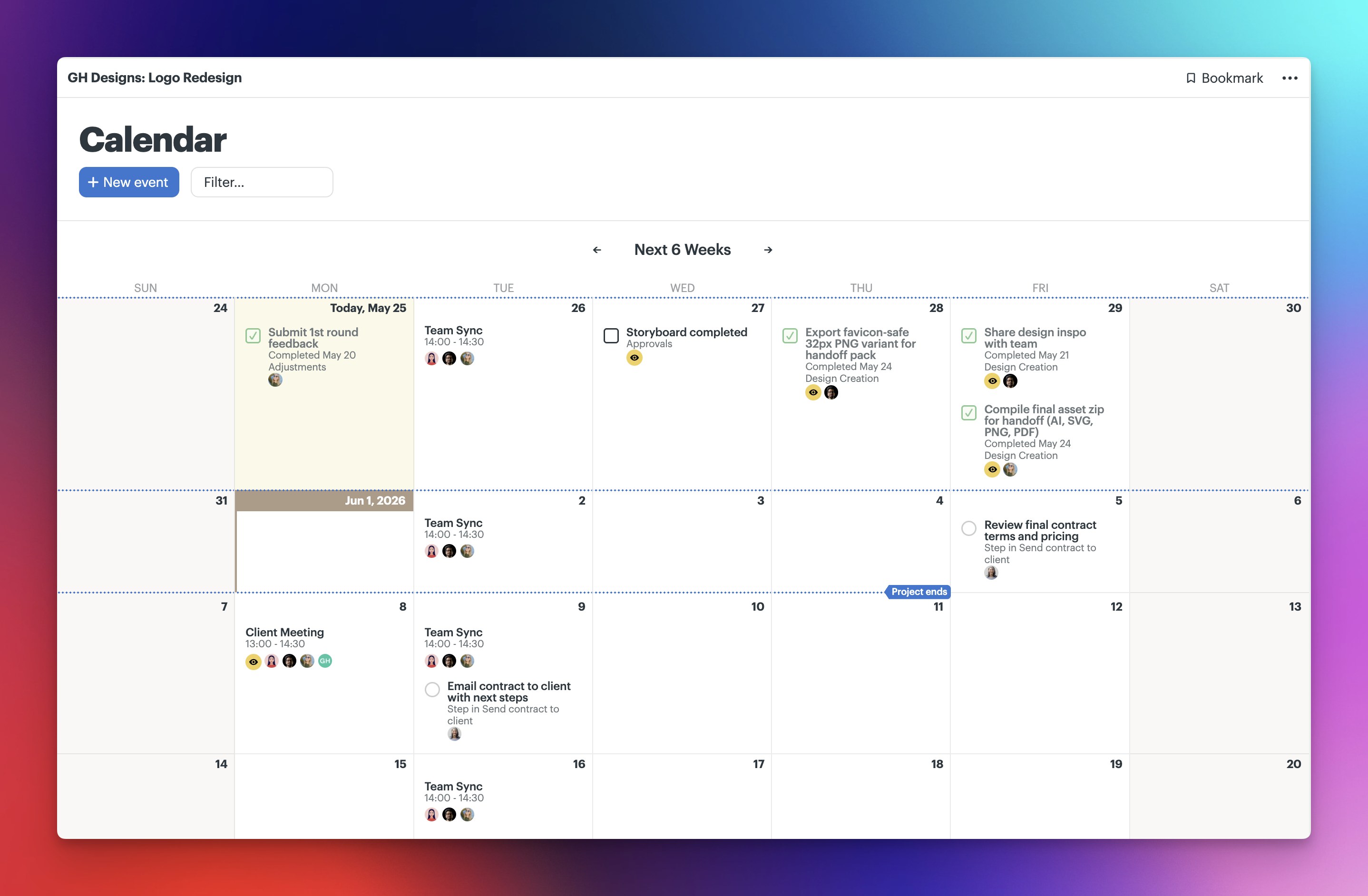 a screenshot showing the project calendar page