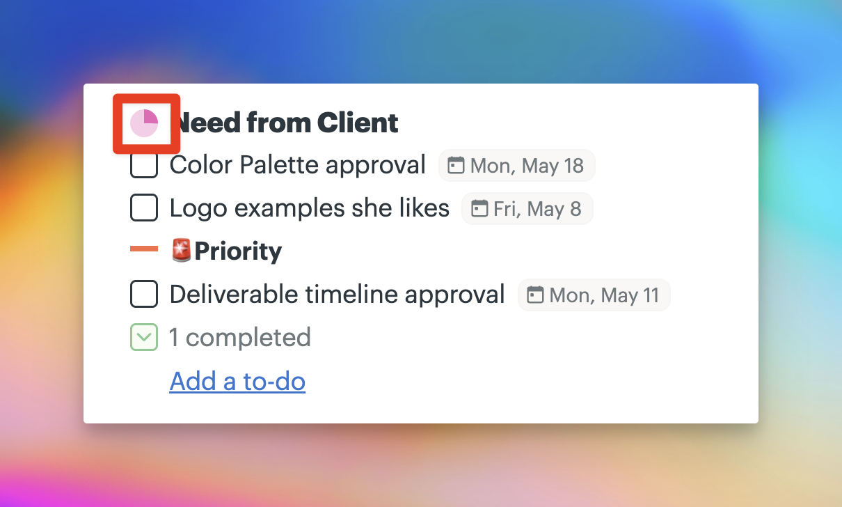 a screenshot showing a box around the pie chart next to do a to-do list