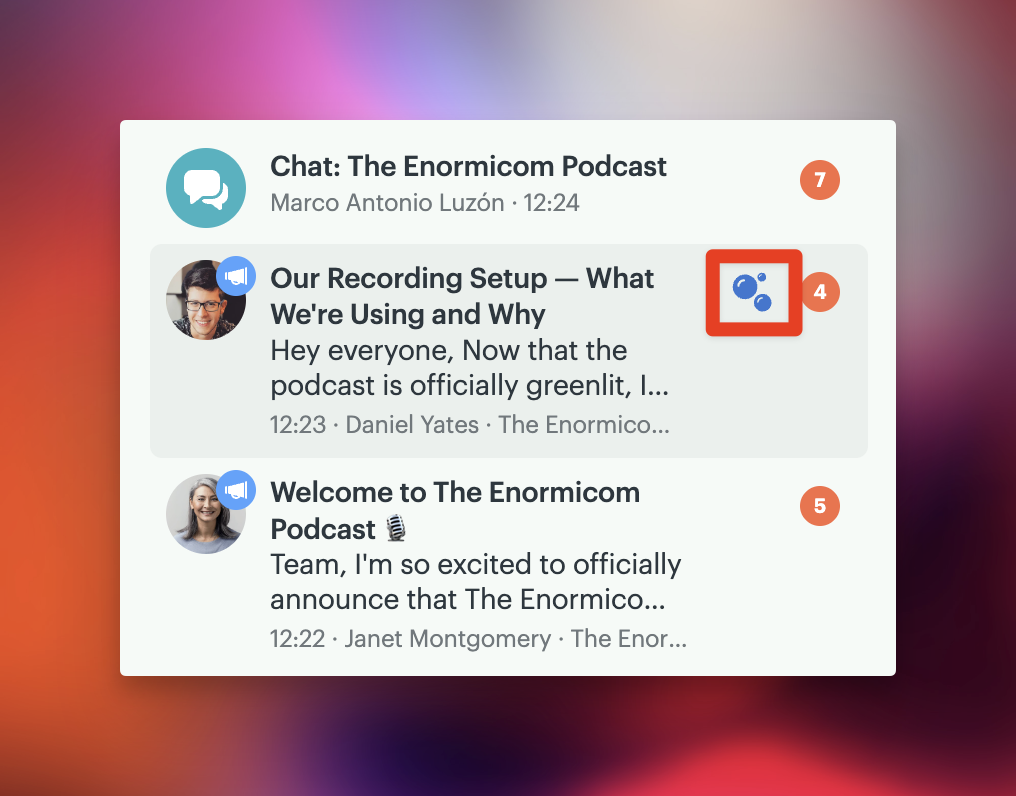 a screenshot with a box around the bubble up icon on the sidebar