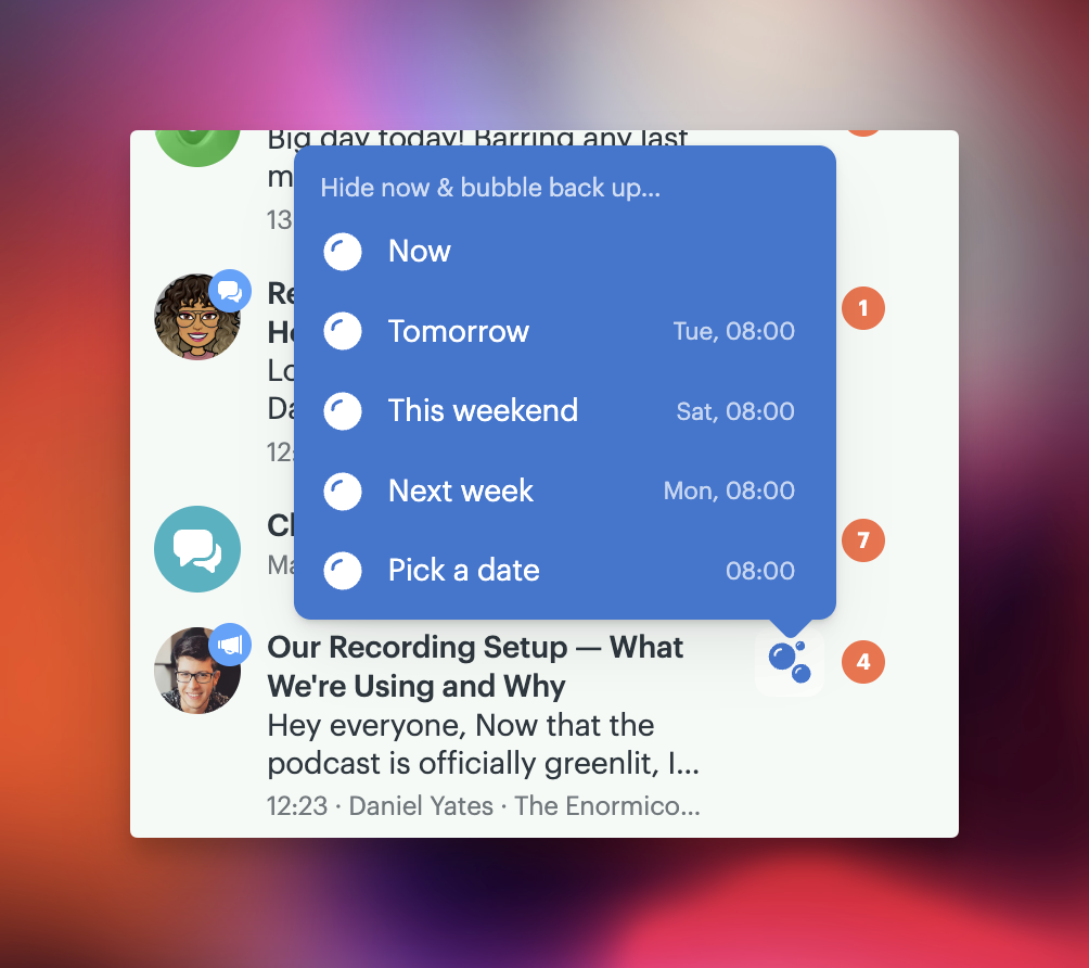 a screenshot showing the bubble up options from the bubble up menu