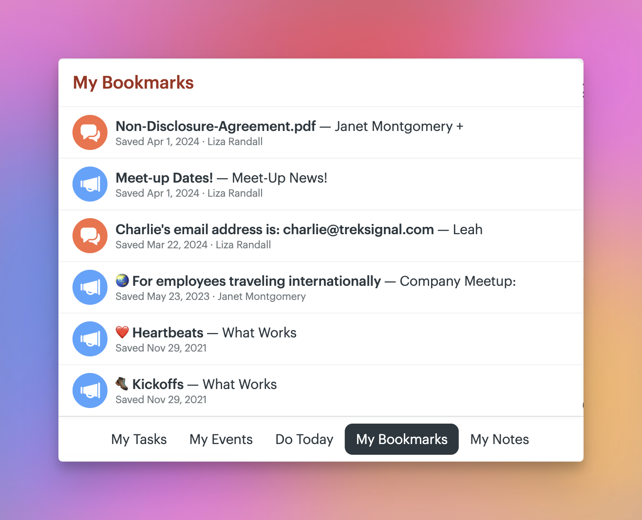 a screenshot of the my bookmarks bar open in my tray