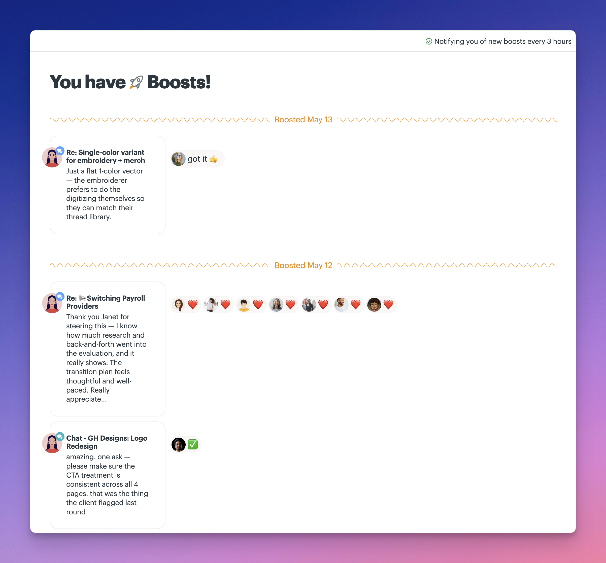 a screenshot of the boost report page