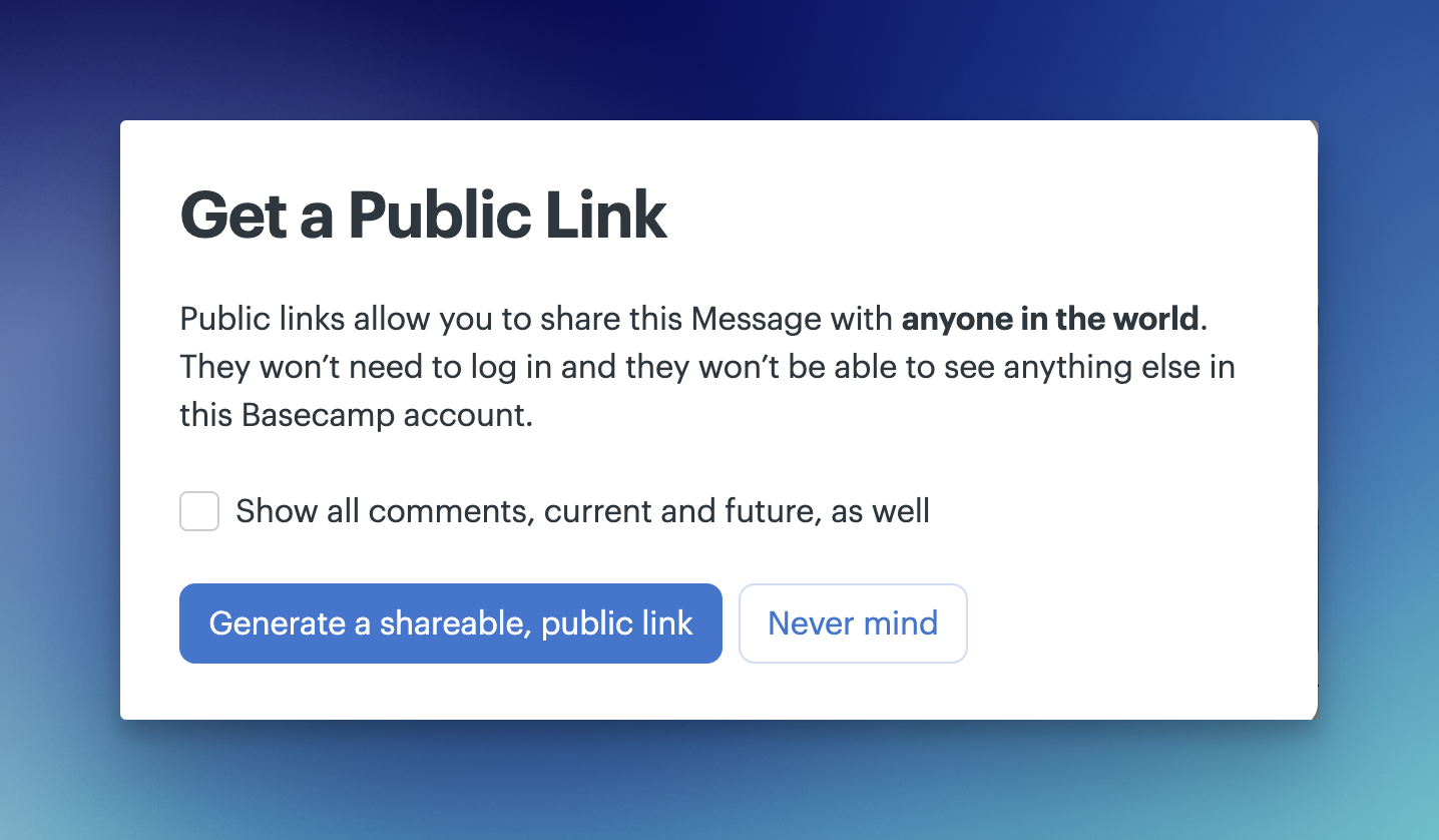 a screenshot showing the options when getting a public link