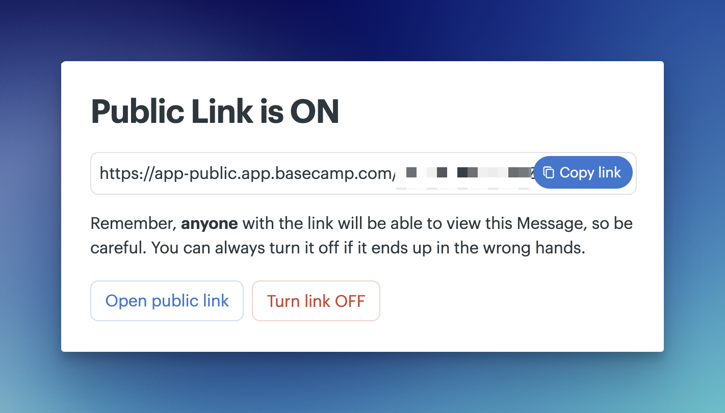 a screenshot showing the public link options