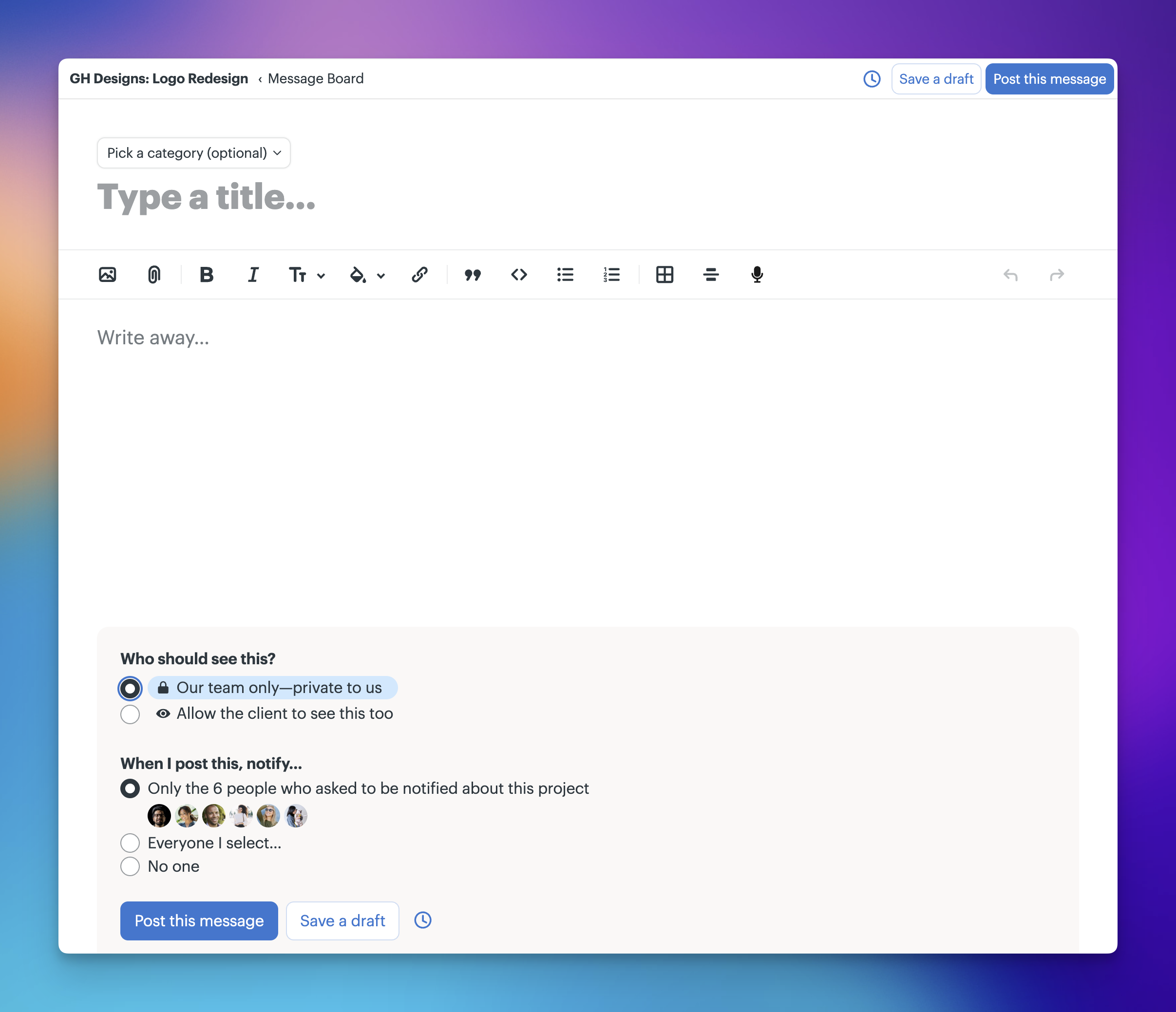a screenshot of a new message board post screen