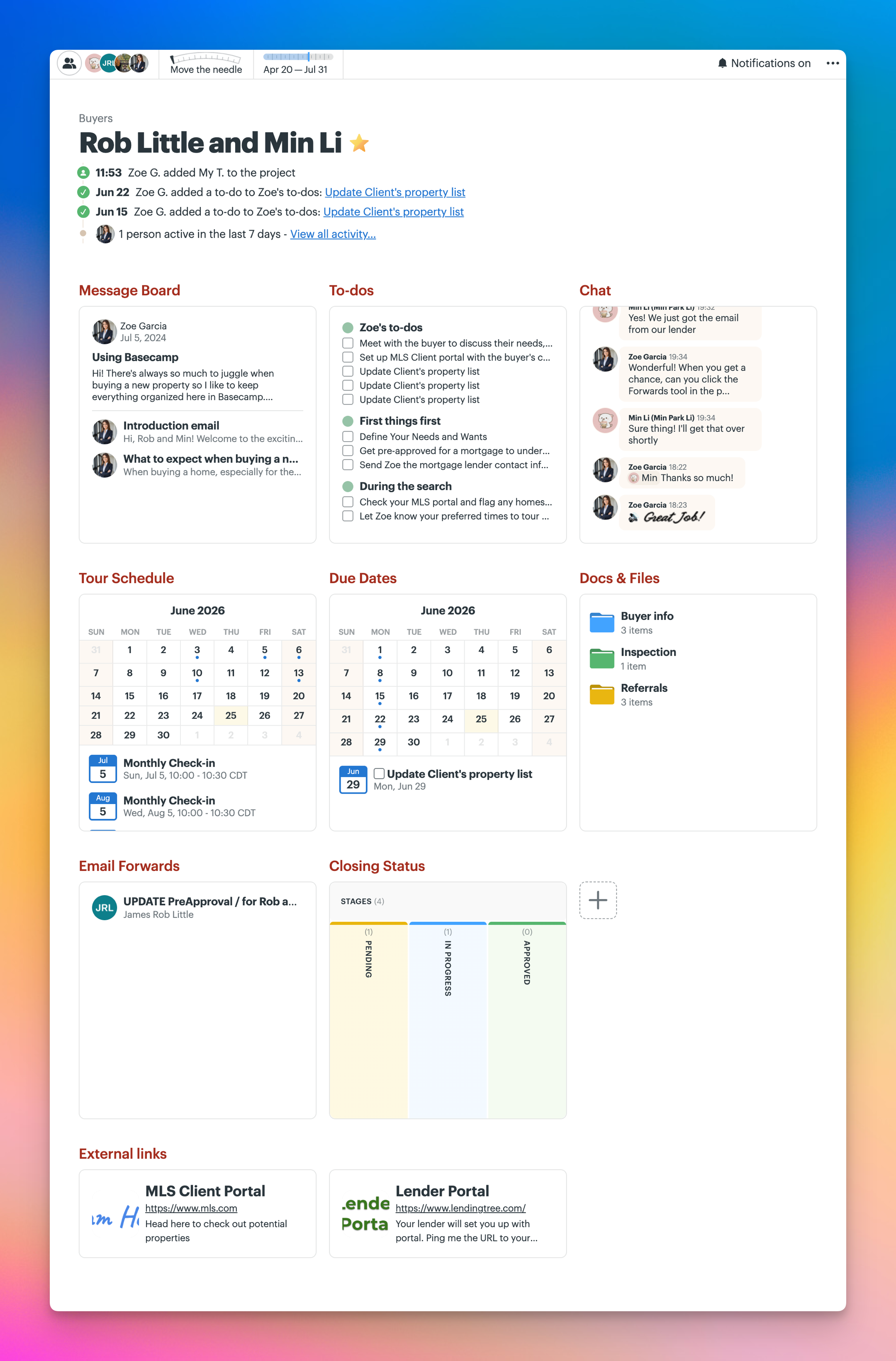 Screenshot of a project created from the Buyers project template named Rob Little and Min Li.