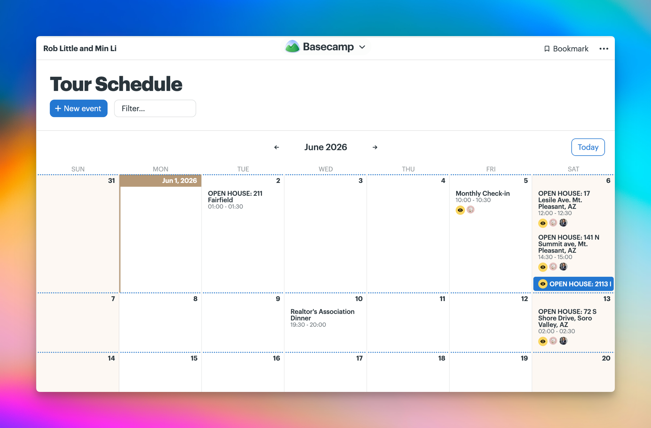 Screenshot of a Calendar tool that was renamed to Tour schedule. This is where tour dates are scheduled.