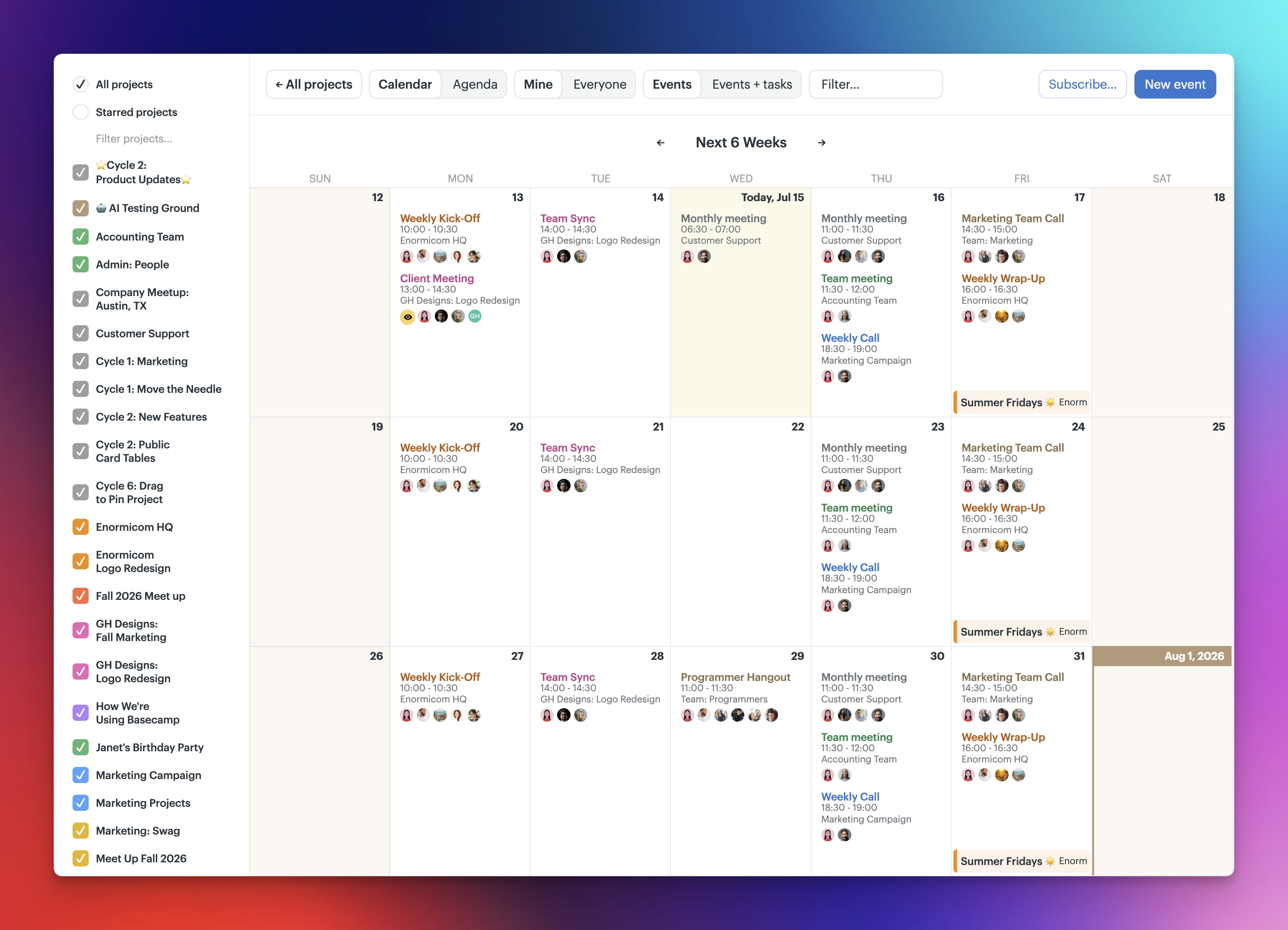 a screenshot showing the global calendar page