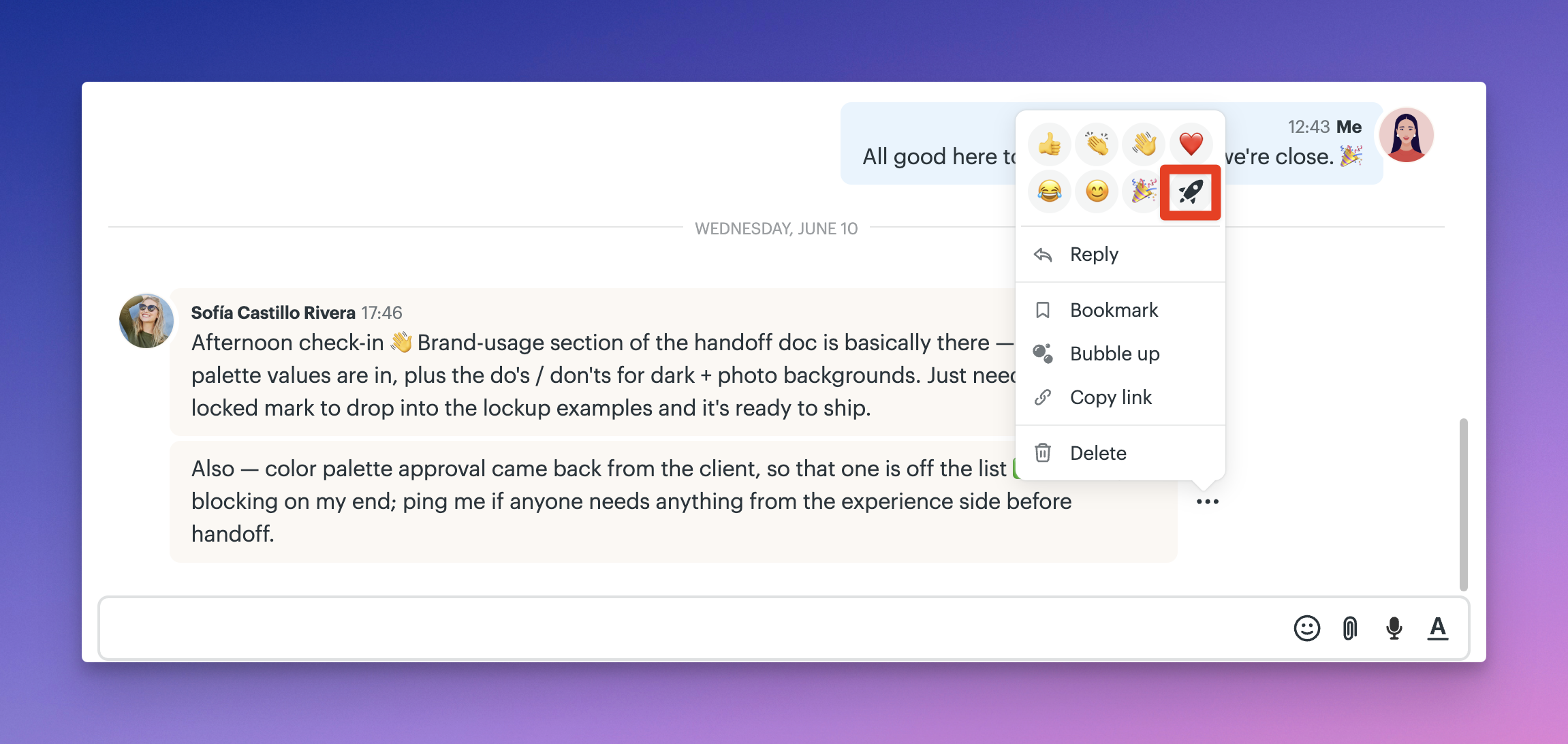 a screenshot with a box around the boost icon in a chat tool