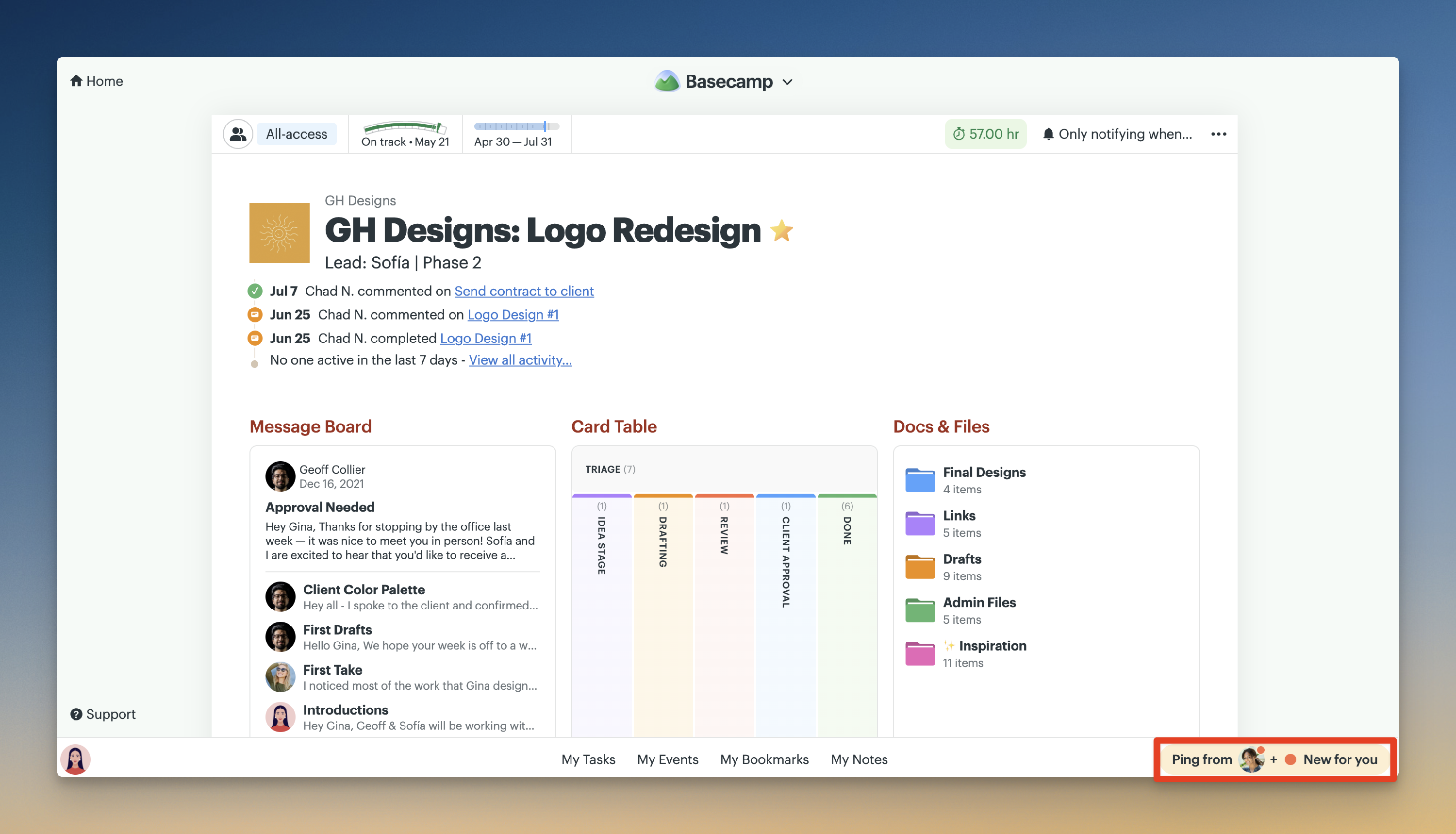 Screenshot of a project with the New for you banner outlined in a red box.