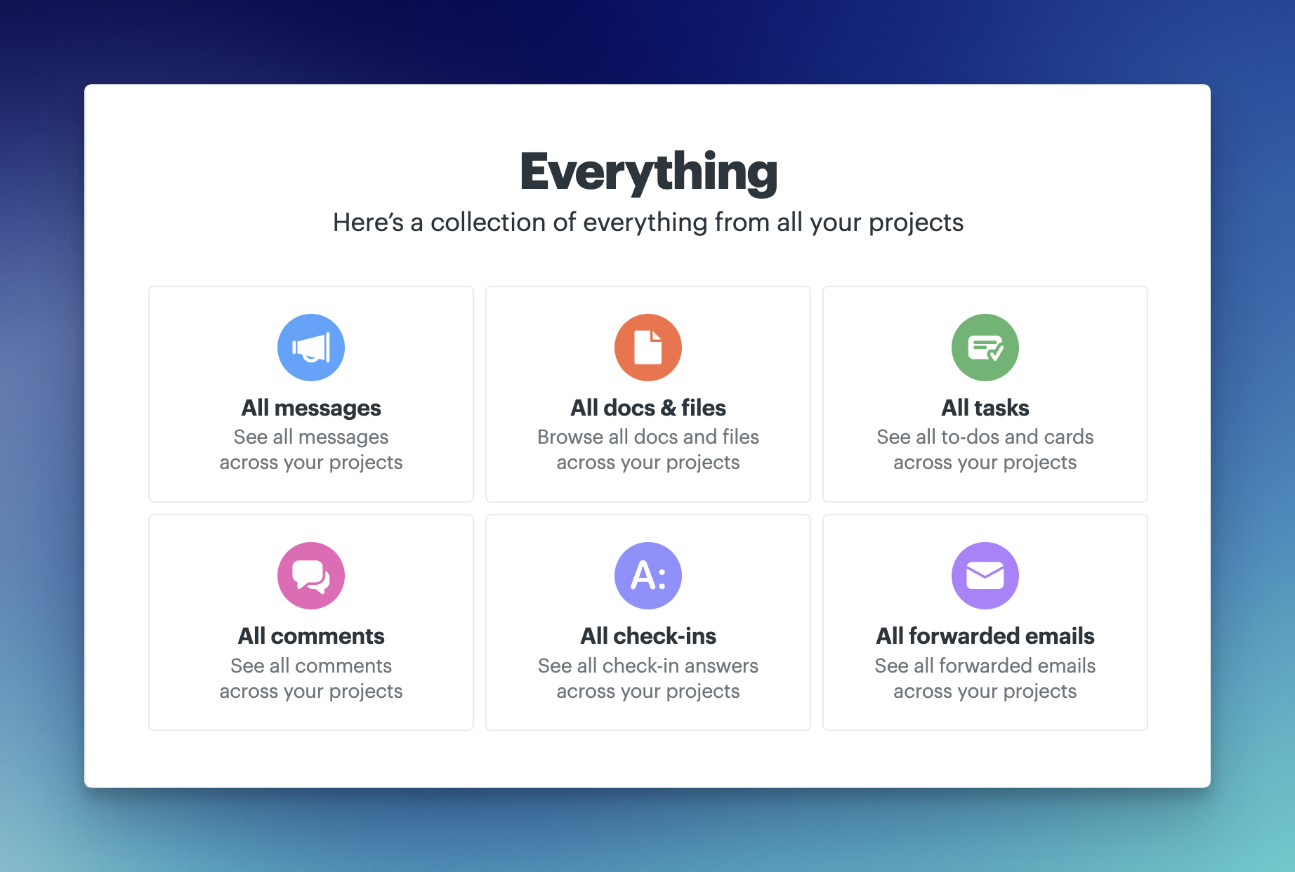 Screenshot of the Everything page.
